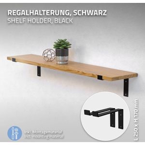 Plankdrager 2 stuks 25x4x14,5 cm zwart metaal 5 mm gat ML design