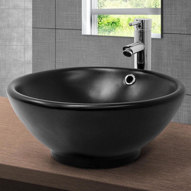 Waschbecken inkl. Ablaufgarnitur mit Überlauf Ø 42x17 cm Schwarz matt aus Keramik ML-Design