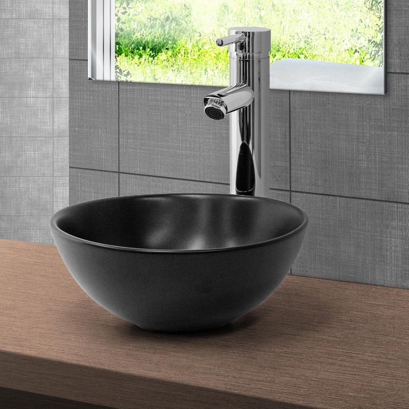 Waschbecken inkl. Ablaufgarnitur Silber ohne Überlauf Ø 28x15 cm Schwarz aus Keramik ML-Design