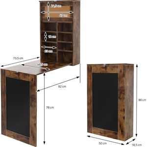 Inklapbare wandtafel met schoolbord en plank bruin ML design