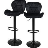 Barhocker 2er Set Schwarz Samtbezug mit Rückenlehne und Fußstütze höhenverstellbar 59-79cm ML-Design