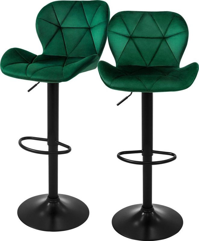 Barhocker 2er Set Grün Samtbezug mit Rückenlehne und Fußstütze höhenverstellbar 59-79cm ML-Design