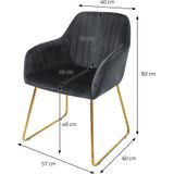 Eetkamerstoelen met rugleuning & armleuning set van 2 grijs met fluwelen bekleding en metalen poten ML-Design