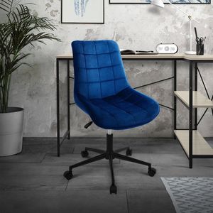 Bureaustoel op wielen blauw met fluwelen bekleding en metalen frame ML design