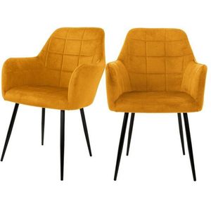 ML Design - Eetkamerstoelen - Mosterd - Fluwelen Bekleding - Set van 2