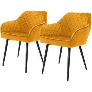 ML Design - Eetkamerstoelen - Mosterdgeel - Fluweel - Set van 2