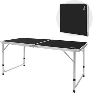 ECD Germany aluminium campingtafel klaptafel, in hoogte verstelbaar 120x60x54-70 cm, zwart, HDPE plaat, opvouwbaar, draagbaar, lichtgewicht, koffertafel met handvat, tuintafel balkontafel eettafel