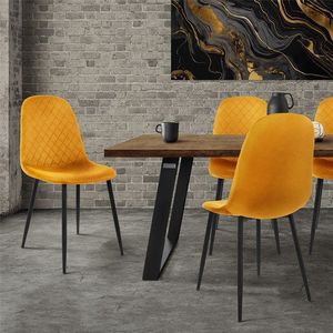 ML Design - Eetkamerstoel - Mosterdgeel - Microvezel Fluweel - Set van 4