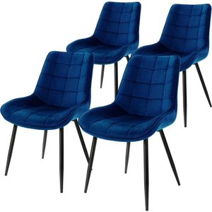 Eetkamerstoel set van 4 vierkant gewatteerde donkerblauwe fluwelen bekleding met metalen poten incl. montagemateriaal ML-Design