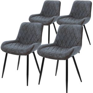 ML-Design - Eetkamerstoelen Set van 4 - Antraciet/Zwart - PU Kunstleer