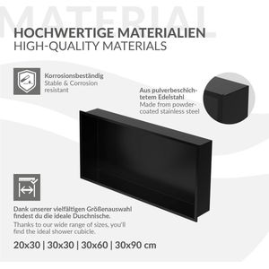 Douchebak 60x30 cm zwart roestvrij staal wandnis Douchebak LuxeBad