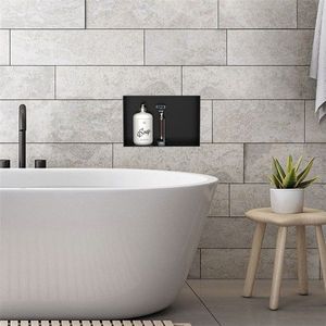 Douchebak 30x20 cm zwart roestvrij staal inbouwframe Wandnis Douchebak LuxeBad