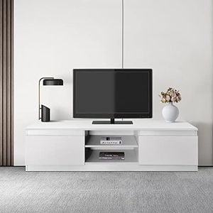 ML-Design TV lowboard van hout in wit, 120x36x40 cm, Modern TV-bord met opbergruimte voor uw woonkamer, TV-meubel Staand met 2 draaideuren en 2 open vakken, TV-tafel Sideboard TV-meubel
