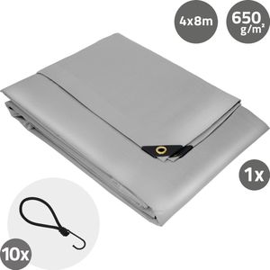 Dekzeil met ogen 4x8 m 650 g/m² met 10 elastische banden Grijs PVC