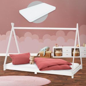 ECD Germany - Tipi Kinderbed - Wit - Grenenhout - Inclusief Matras