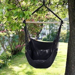 Hangstoel van katoen/hard hout, antraciet, belastbaar tot 120 kg met metalen frame 210 cm incl. twee kussens
