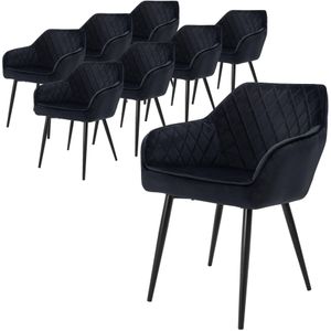 ML-Design Set van 8 eetkamerstoelen met armleuning en rugleuning, zwart, keukenstoel met fluwelen bekleding