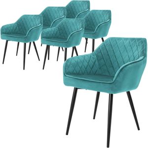 ML-Design Set van 6 eetkamerstoelen met armleuning en rugleuning, turquoise, keukenstoel met fluwelen bekleding,