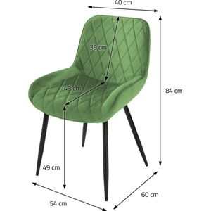 ML-Design Set van 6 Eetkamerstoelen Eetkamerstoel met Rugleuning en Armleuningen, Groen, Fluwelen Zitting, Metalen