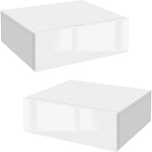 ML-Design nachtkastje hangend met 2 laden, wit hoogglans, 46x30x15 cm, hout, greeploos, zwevend nachtkastje,