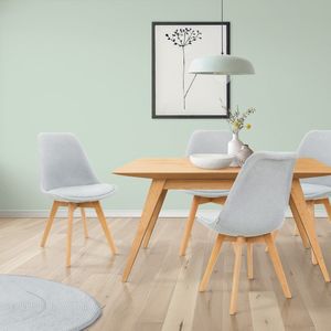 ML-Design set van 8 eetkamerstoelen met rugleuning, grijs, Scandinavische retro gestoffeerde stoelen met beukenhouten poten, linnen zitting, ergonomische keukenstoelen voor eettafel, woonkamerstoelen