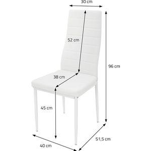 Eetgroep Tafelgroep 4 stoelen en 1 tafel wit in PU leer met metalen poten ML design