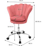 Bureaustoel met wielen en rugleuning schelpdesign 68x68 cm roze fluweel metalen frame ML design