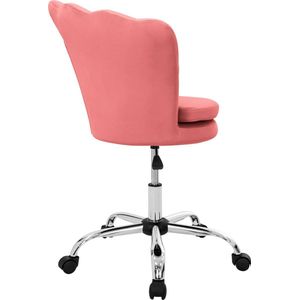 Bureaustoel met wielen en rugleuning schelpdesign 68x68 cm roze fluweel metalen frame ML design