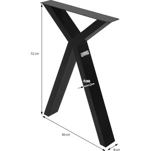 Tafelpoten set van 2 X-vormig 50x72 cm zwart staal ML design