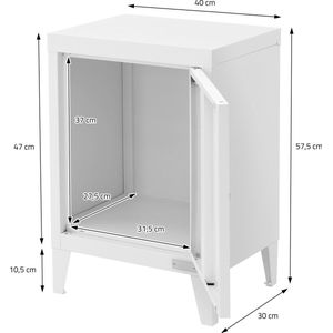 ML-Design archiefkast 40x30x57,5 cm, wit, gemaakt van staal, vrijstaande kantoorkast met 4 poten, kleine opbergkast, enkeldeurs stalen kast, metalen kast opbergkast nachtkastje bijzettafel