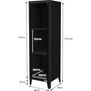 ML Design - Archiefkast - 1-Deurs - Zwart - Staal - 38x38x137,5 cm