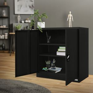 ML Design - Afsluitbare Archiefkast - Zwart - Staal - 90x40x90 cm