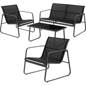 Tuinmeubelset 4-delig zwart van staal en textiel voor 4 personen ML-Design
