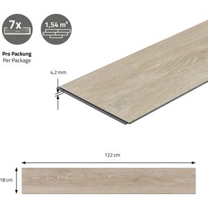 ML-Design Deluxe PVC vloeren Click, 122cm x 18cm x 4,2mm, dikte 4,2mm, 3,08m²/14 planken, Afterglow Eik, Bruin