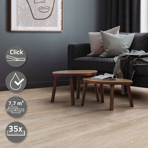 ML-Design Deluxe PVC vloeren, Click Vinyl planken, vinyl vloeren, 122cm x 18cm x 4,2mm, dikte 4,2mm, 7,7m²/35 planken, Afterglow Eik, Bruin, houtlook, antislip, waterbestendig, eenvoudige installatie