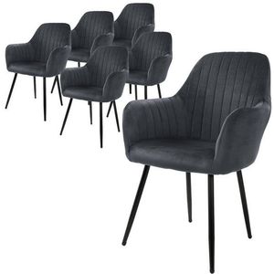 Eetkamerstoel set van 6 met rugleuning en armleuningen Grijze keukenstoel met microvezel fluwelen hoes ML design