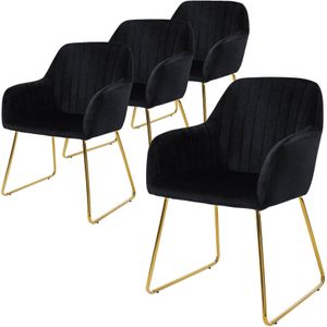 ML-Design eetkamerstoelen set van 4, fluwelen zitting, zwart, woonkamerstoel met rugleuning en armleuningen, keukenstoel