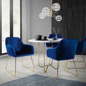 ML-Design eetkamerstoelen set van 8, fluwelen zitting, blauw, woonkamerstoel met rugleuning en armleuningen, keukenstoel