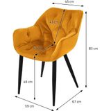 Eetkamerstoel set van 4 met rugleuning en armleuningen mosterdgeel Keukenstoel met microvezel fluwelen bekleding ML design