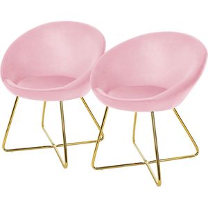 ML-Design eetkamerstoelen set van 2 fluweel, roze, woonkamerstoel met ronde rugleuning, gestoffeerde stoel met