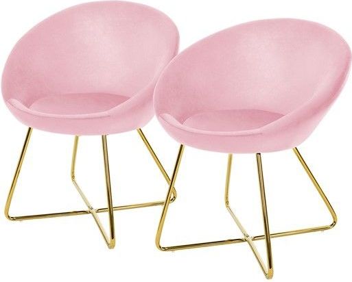Esszimmerstuhl 2er Set mit runder Rückenlehne Rosa aus Samt mit goldenen Metallbeinen ML-Design