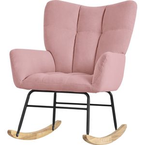 ML-Design schommelstoel roze, schommelstoel met badstof bekleding, gestoffeerde schommelstoel met houten lopers, relaxfauteuil met armleuningen voor woonkamer/slaapkamer/balkon