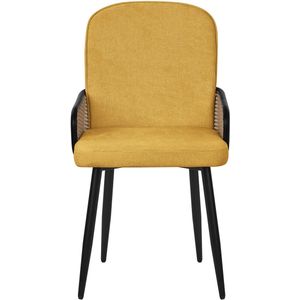 DAYALANE Eetkamerstoelen, set van 2, stoelen met rotan rugleuning, eetkamerstoelen van linnen, massief hout, keukenstoelen, Scandinavische stijl, voor eetkamer/restaurant, beige