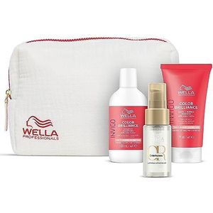 Wella Professionals Invigo Color Brilliance reisset voor fijn haar – kleurbeschermende verzorging – set van 100 ml shampoo, 75 ml haarmasker en 30 ml Oil Reflections Light haarolie – incl. make-uptas