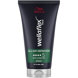 Wellaflex Men All-Day Definition Gel | Ultra sterke fixatie styling haargel | veganistische haargel | dermatologisch getest en vrij van siliconen | 150 ml