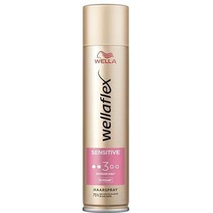 Wellaflex Gevoelige haarspray voor vrouwen, tot 48 uur, sterke grip, geurvrij, zacht voor de hoofdhuid, dermatologisch getest, veganistische formule, waterdichtheidsgraad 3, 250 ml