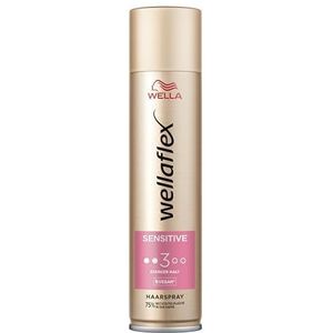 Wellaflex Sensitive Haarspray voor vrouwen, tot 48 uur sterke grip, parfumvrij, zacht voor de hoofdhuid, dermatologisch getest, veganistische formule, houdgraad 3, 250 ml