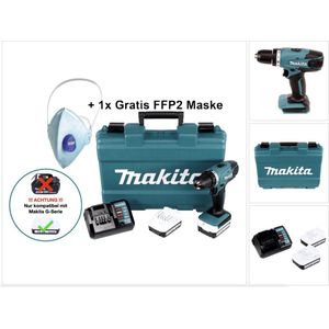 Makita DF 347 DWE accuschroefboormachine 14,4 V 30 Nm G-serie + 2x accu's 1,5 Ah + lader + 1x FFP2 masker + koffer