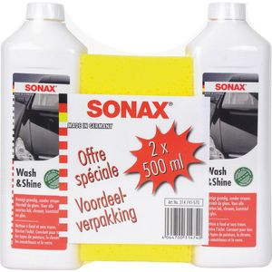 Sonax - Wash & Shine - Autoschampoo - Geconcentreerd - Set van 2 Flacons en Spons