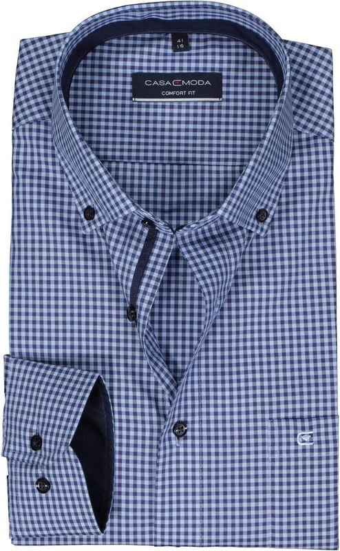 CASA MODA - Comfort Fit - Overhemd - Blauw Geruit - Popeline - Strijkvriendelijk